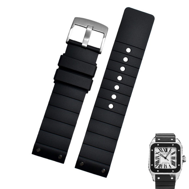 Watch Strap for Cartier Santos Sandoz Santos 100 Silicone Watch Strap Rubber Men and Women Black 23mm