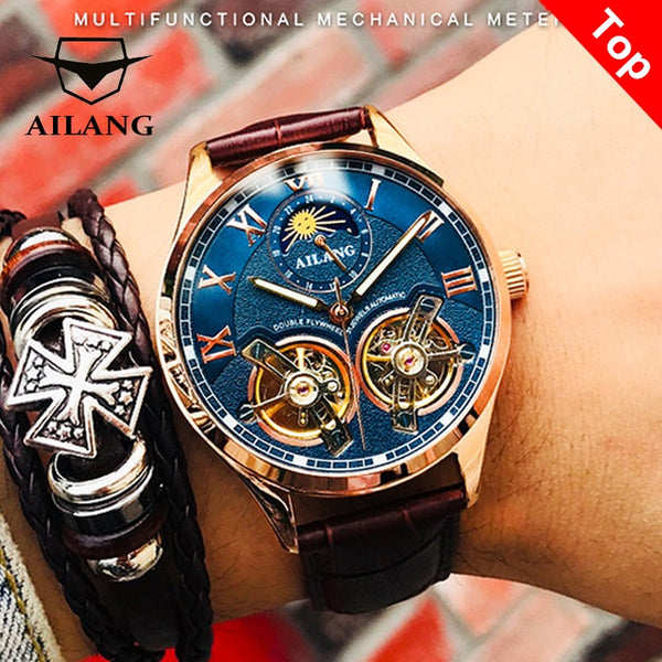 AILANG Men Sapphire Luminous Waterproof Double Tourbillon Mechanical Watches  Rose Gold Design Automatic Watch with Gift Box | Wish