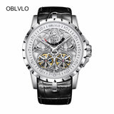 OBLVLO Top Brand Luxury Design Transparent Hollow Skeleton Men Watches Stainless Steel Tourbillon Automatic Men Watches RM-E