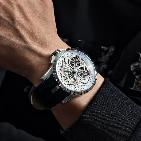 OBLVLO Top Brand Luxury Design Transparent Hollow Skeleton Men Watches Stainless Steel Tourbillon Automatic Men Watches RM-E